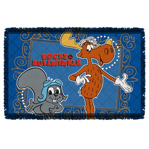 Rocky and Bullwinkle Framed Friends Woven Tapestry Throw Blanket